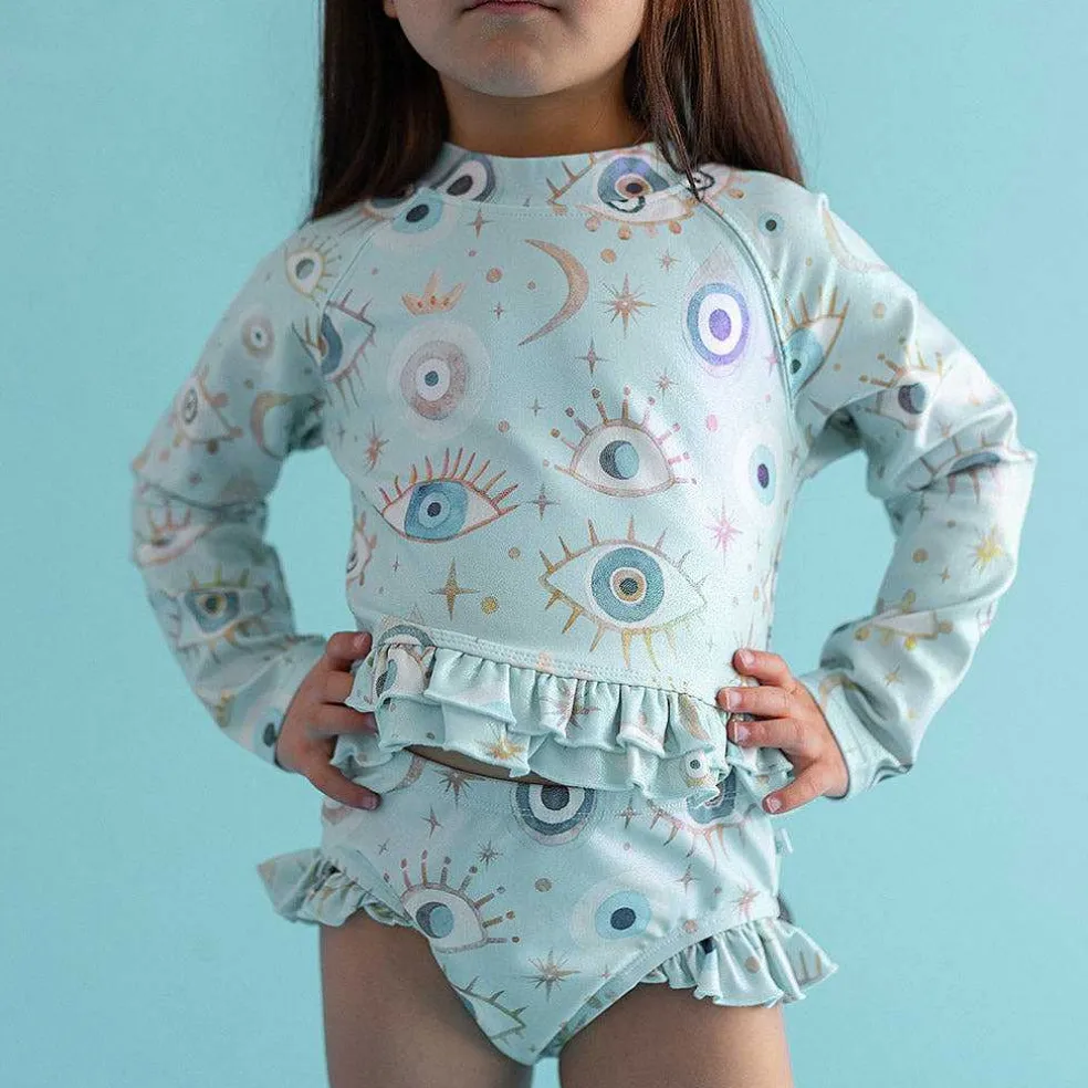 Posh Peanut Long Sleeve Rash Guard Ruffled Bummie Set Sale