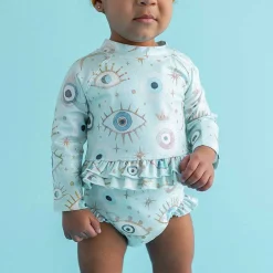 Posh Peanut Long Sleeve Rash Guard Ruffled Bummie Set Sale