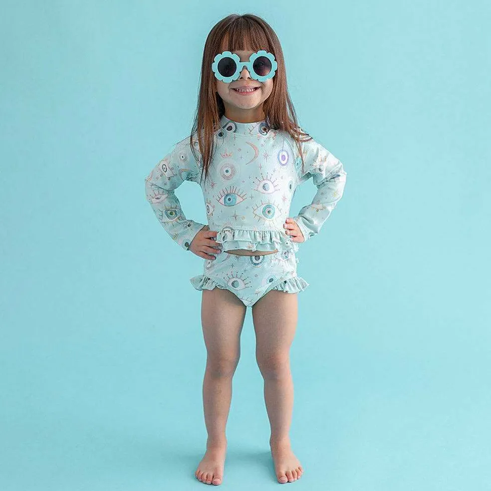 Posh Peanut Long Sleeve Rash Guard Ruffled Bummie Set Sale