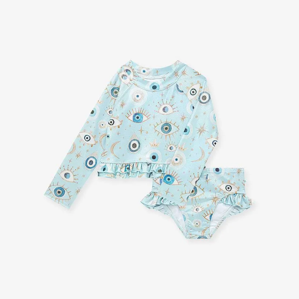 Posh Peanut Long Sleeve Rash Guard Ruffled Bummie Set Sale