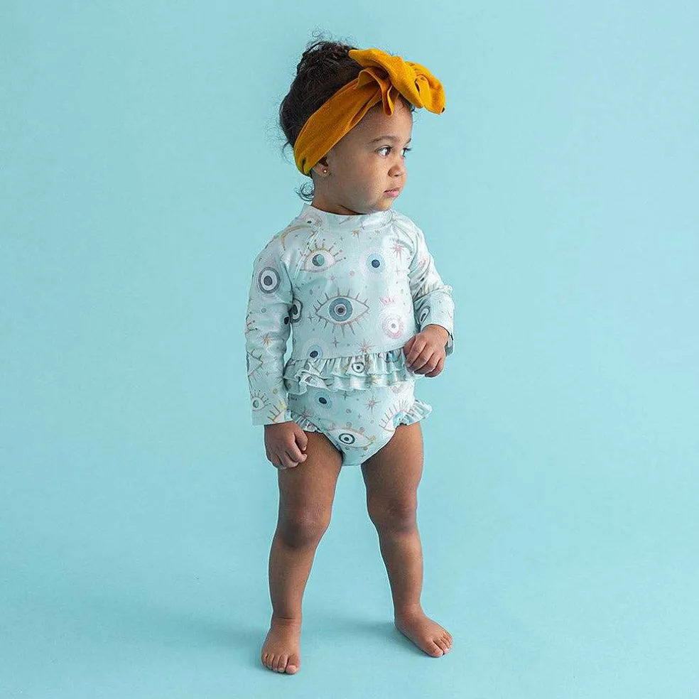 Posh Peanut Long Sleeve Rash Guard Ruffled Bummie Set Sale