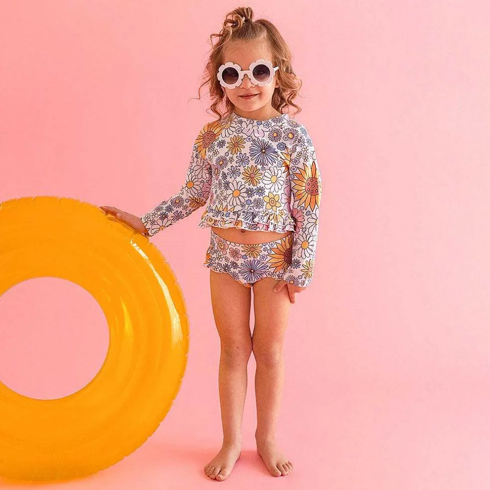 Posh Peanut Long Sleeve Rash Guard Ruffled Bummie Set Flash Sale