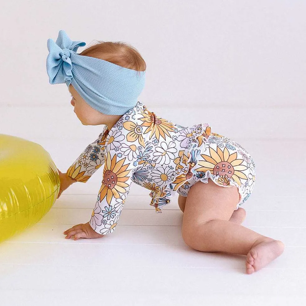Posh Peanut Long Sleeve Rash Guard Ruffled Bummie Set Flash Sale