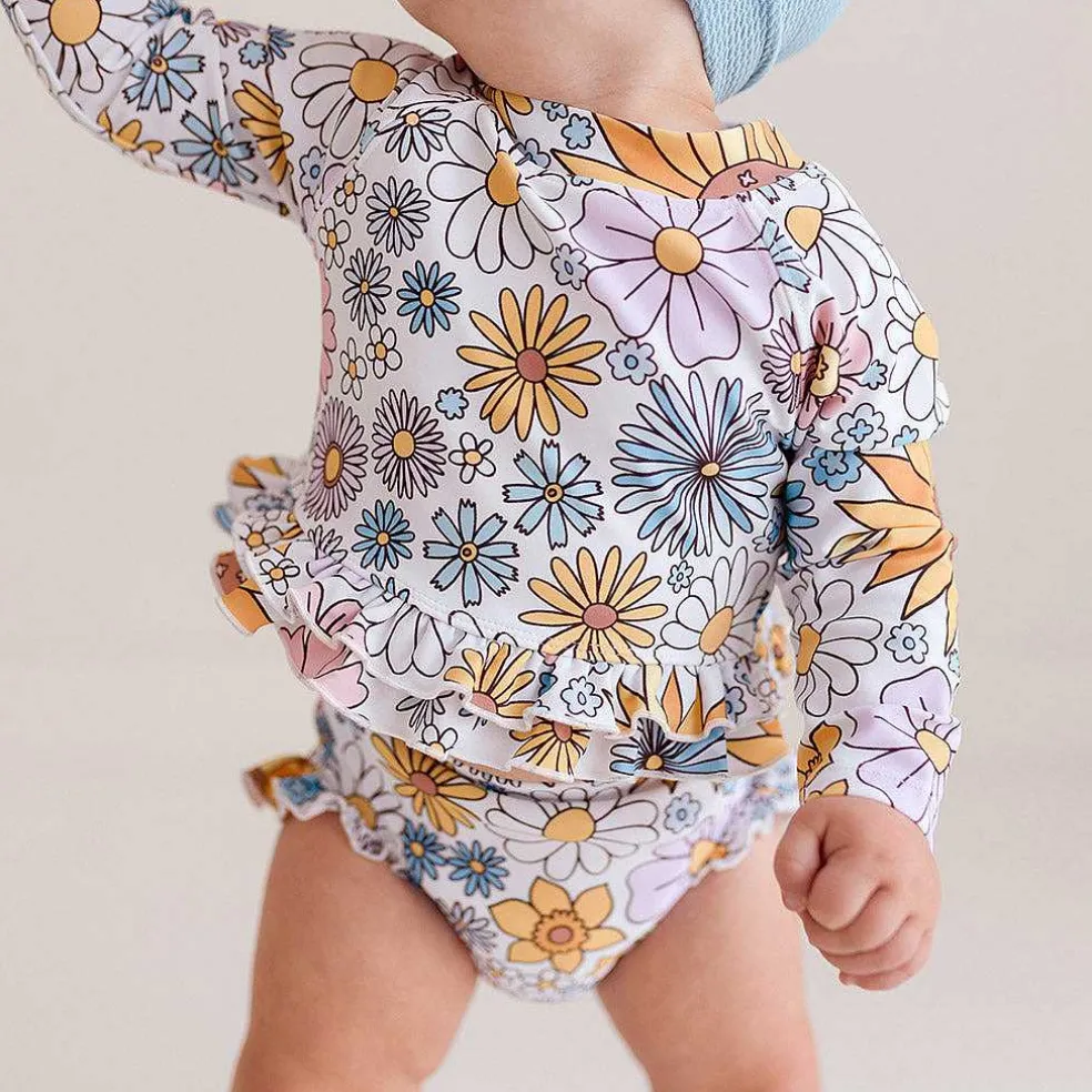 Posh Peanut Long Sleeve Rash Guard Ruffled Bummie Set Flash Sale