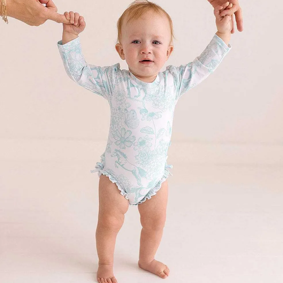 Posh Peanut Long Sleeve Ruffled Rash Guard Swimsuit Sale