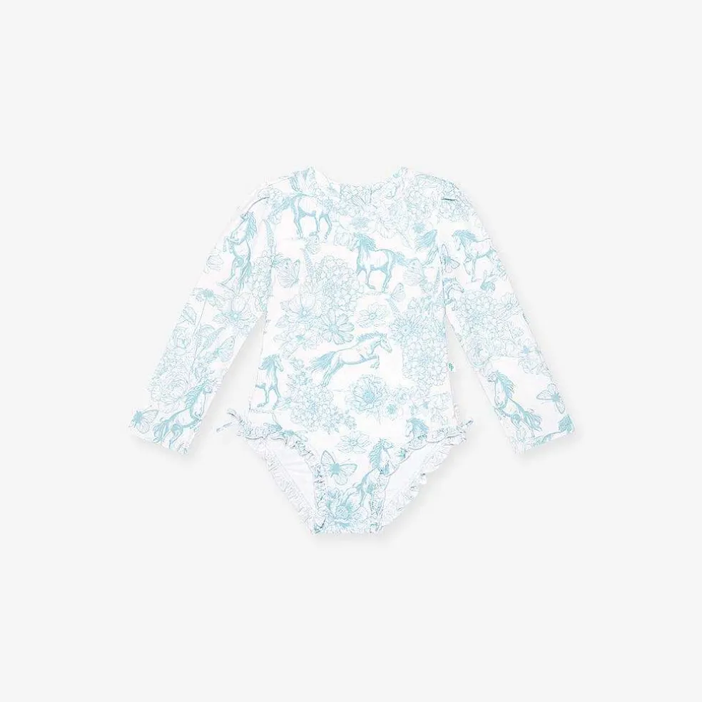 Posh Peanut Long Sleeve Ruffled Rash Guard Swimsuit Sale