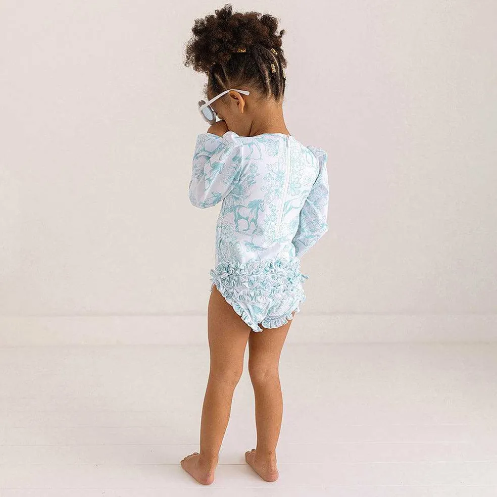 Posh Peanut Long Sleeve Ruffled Rash Guard Swimsuit Sale