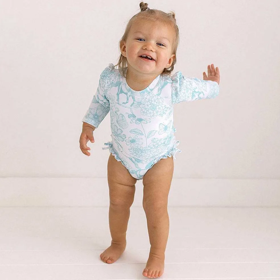 Posh Peanut Long Sleeve Ruffled Rash Guard Swimsuit Sale