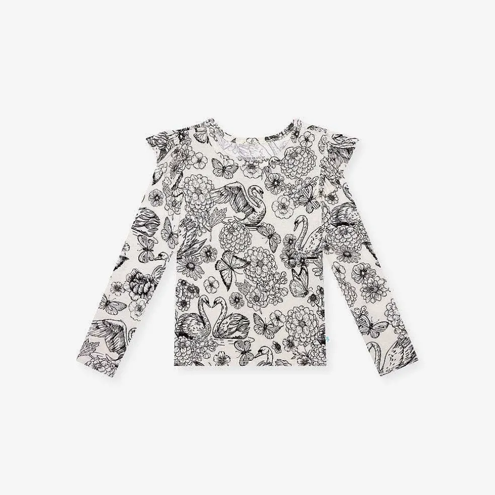 Posh Peanut Long Sleeve Ruffled Shoulder Top Best