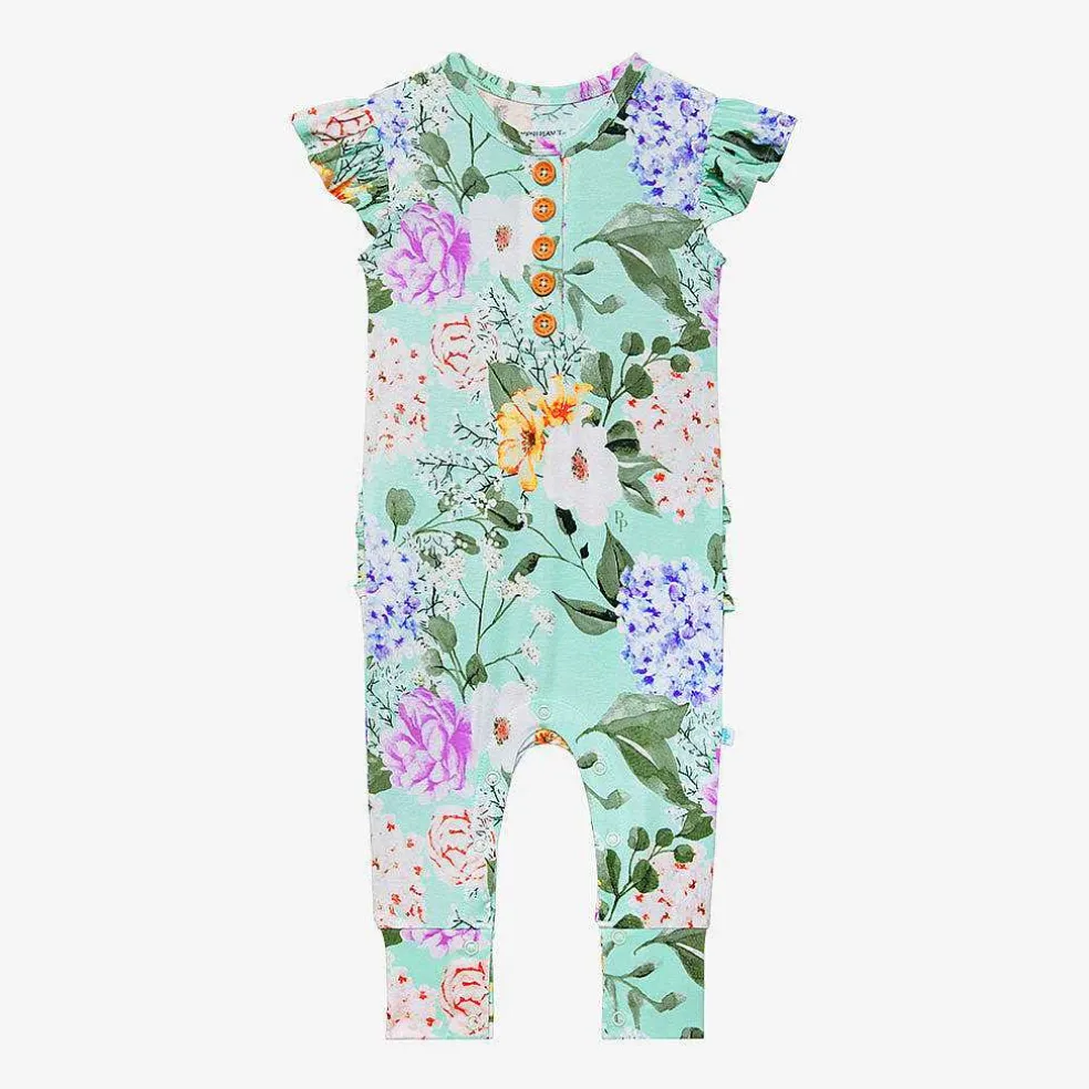 Posh Peanut Ruffled Cap Sleeve Henley Romper Outlet