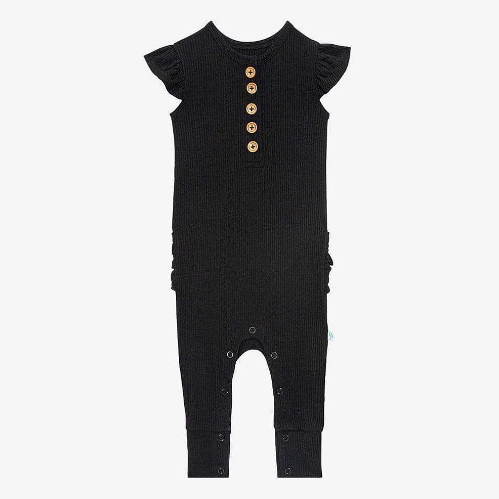 Posh Peanut Ruffled Cap Sleeve Henley Romper Flash Sale