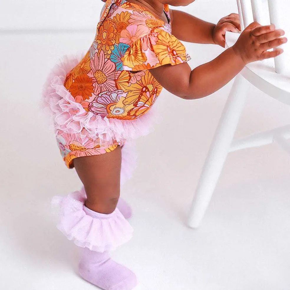 Posh Peanut Ruffled Cap Sleeve Tulle Bodysuit Cheap