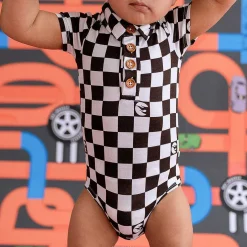 Posh Peanut Short Sleeve Collared Henley Bodysuit Best
