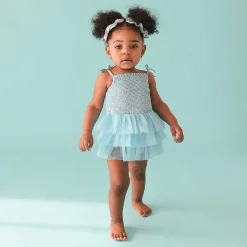 Posh Peanut Smocked Tulle Bodysuit Dress Flash Sale