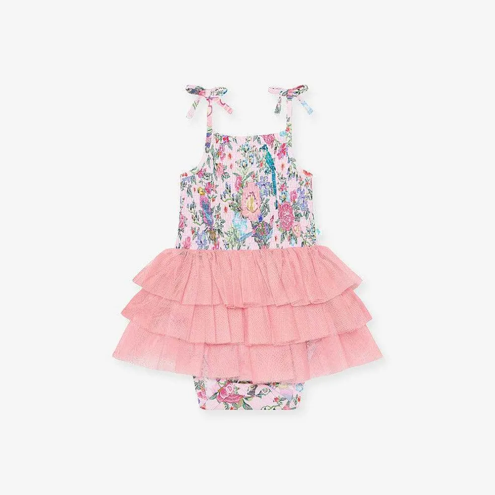 Posh Peanut Smocked Tulle Bodysuit Dress Discount