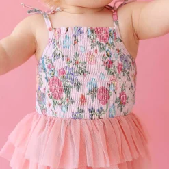 Posh Peanut Smocked Tulle Bodysuit Dress Discount