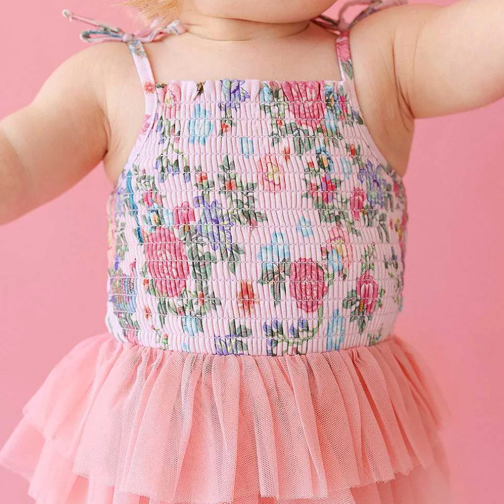 Posh Peanut Smocked Tulle Bodysuit Dress Discount