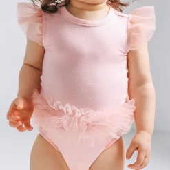 Posh Peanut Tulle Sleeve Ruffled Back Bodysuit Best Sale