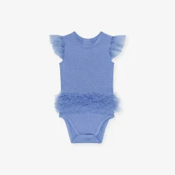 Posh Peanut Tulle Sleeve Ruffled Back Bodysuit New