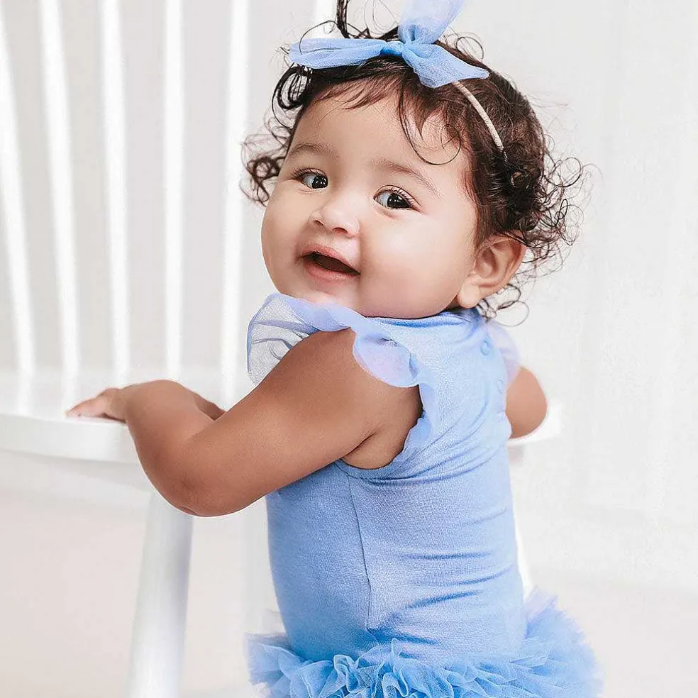 Posh Peanut Tulle Sleeve Ruffled Back Bodysuit New