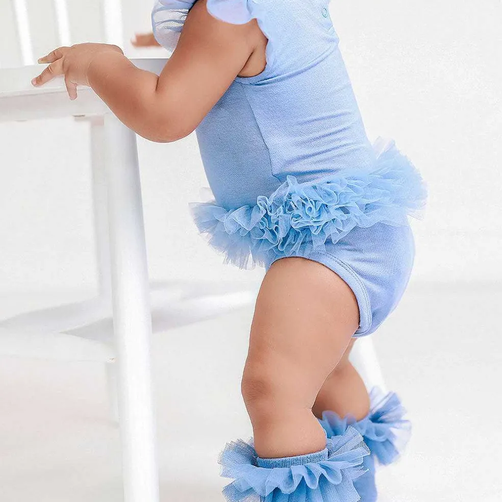 Posh Peanut Tulle Sleeve Ruffled Back Bodysuit New