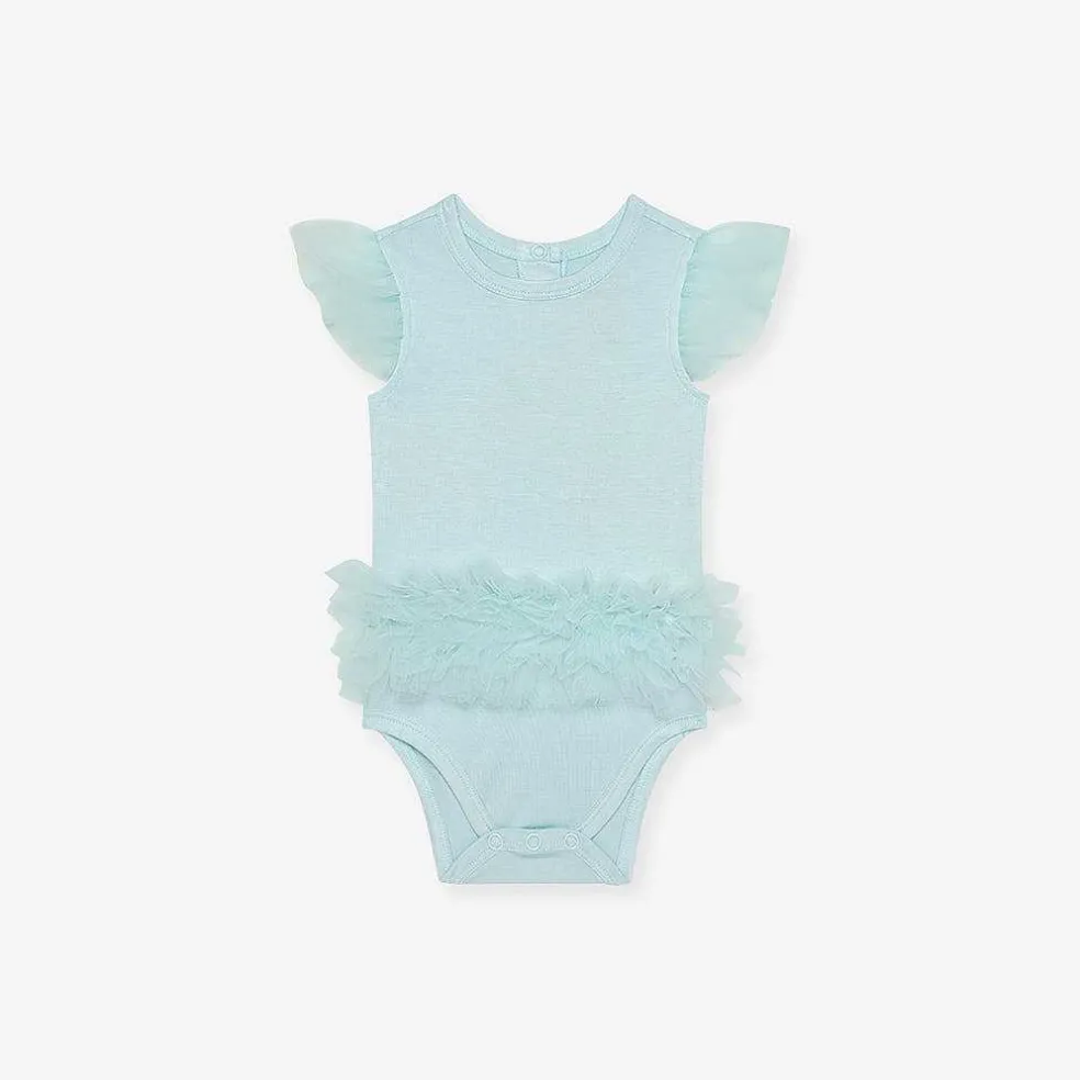 Posh Peanut Tulle Sleeve Ruffled Back Bodysuit Cheap