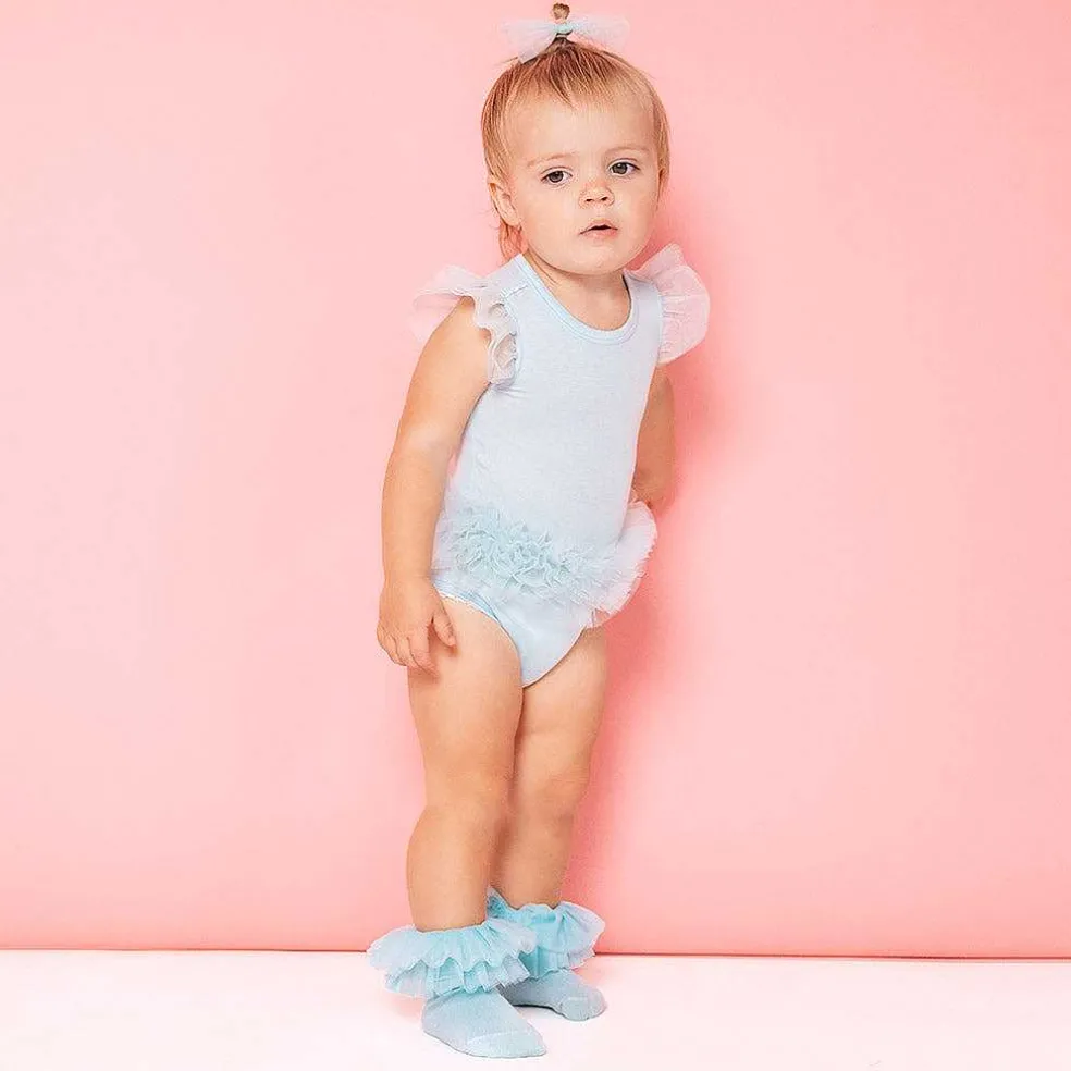 Posh Peanut Tulle Sleeve Ruffled Back Bodysuit Cheap