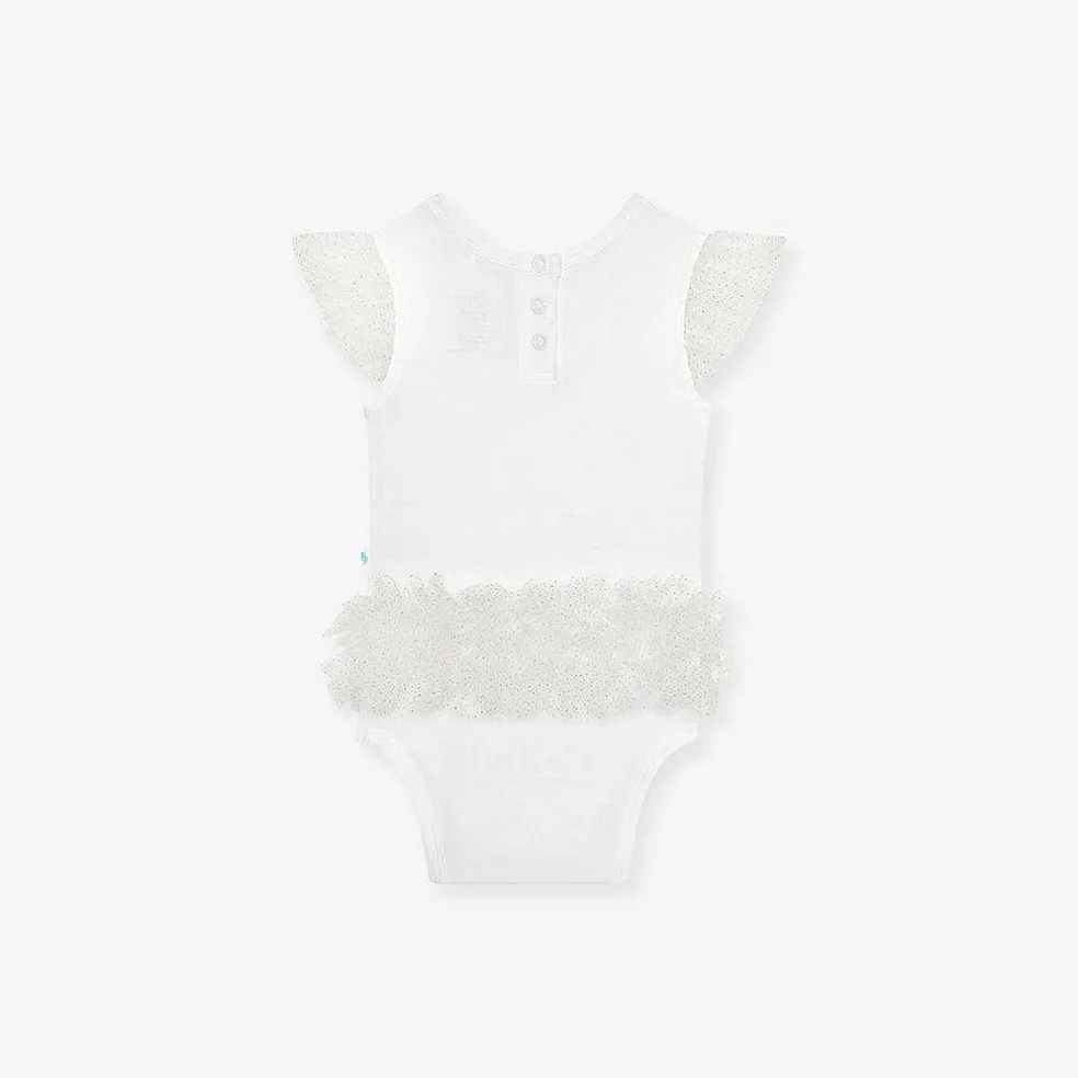 Posh Peanut Tulle Sleeve Ruffled Back Bodysuit Best Sale