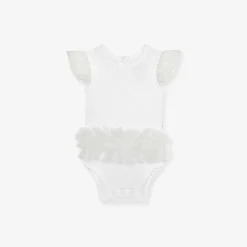 Posh Peanut Tulle Sleeve Ruffled Back Bodysuit Best Sale