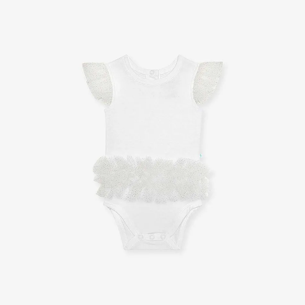 Posh Peanut Tulle Sleeve Ruffled Back Bodysuit Best Sale