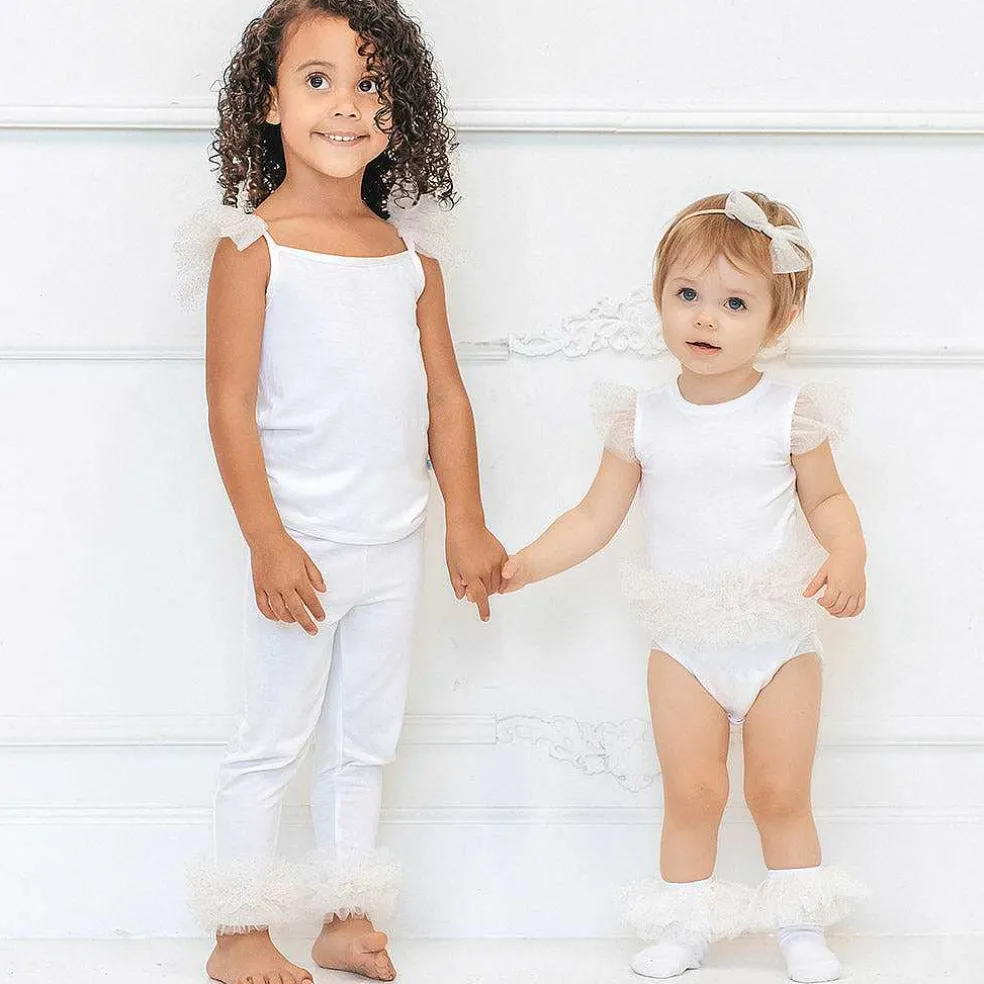 Posh Peanut Tulle Sleeve Ruffled Back Bodysuit Best Sale