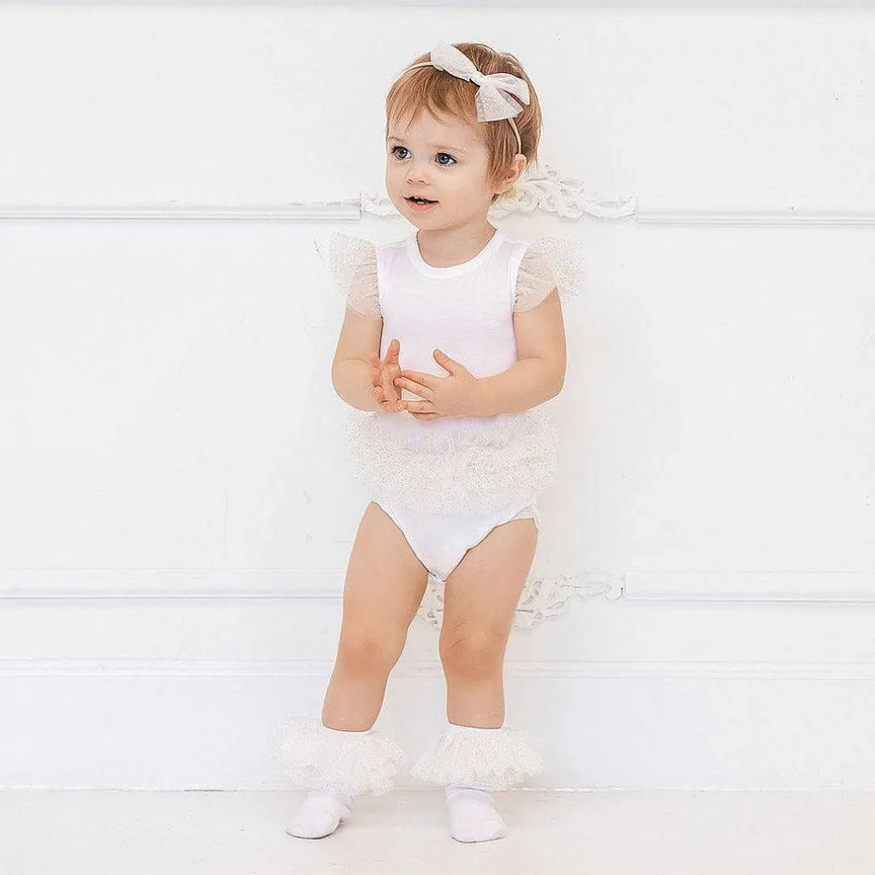 Posh Peanut Tulle Sleeve Ruffled Back Bodysuit Best Sale