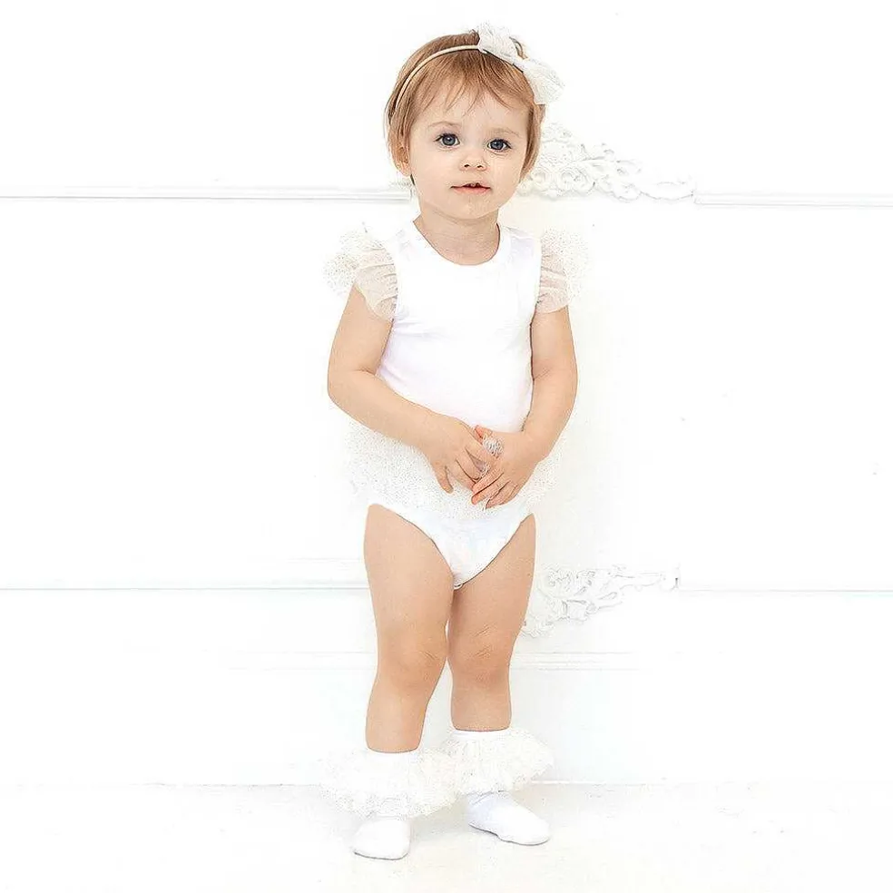 Posh Peanut Tulle Sleeve Ruffled Back Bodysuit Best Sale