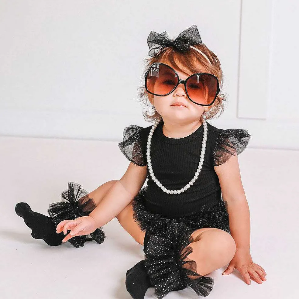 Posh Peanut Tulle Sleeve Ruffled Back Bodysuit Online