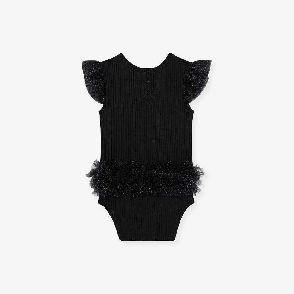 Posh Peanut Tulle Sleeve Ruffled Back Bodysuit Online