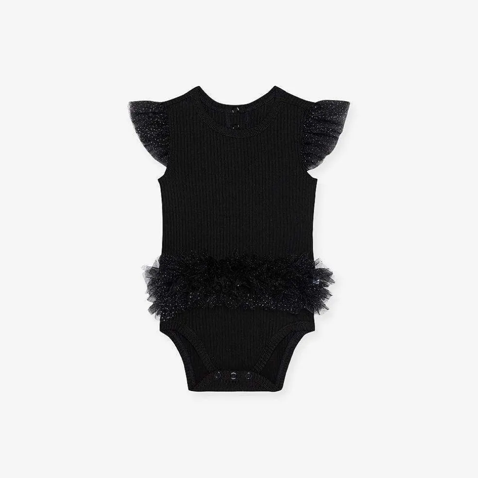 Posh Peanut Tulle Sleeve Ruffled Back Bodysuit Online