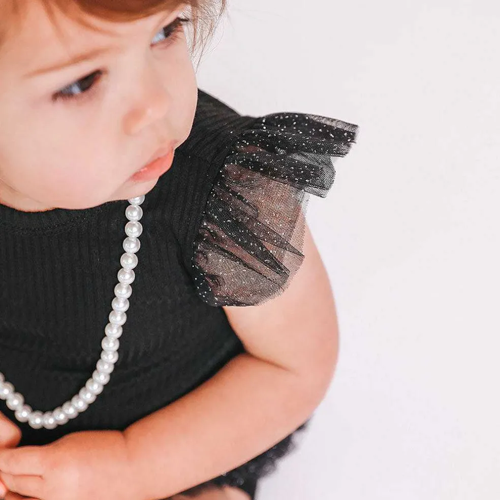 Posh Peanut Tulle Sleeve Ruffled Back Bodysuit Online