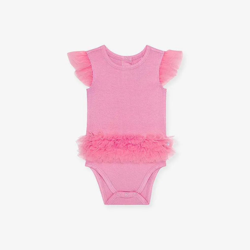 Posh Peanut Tulle Sleeve Ruffled Back Bodysuit Store