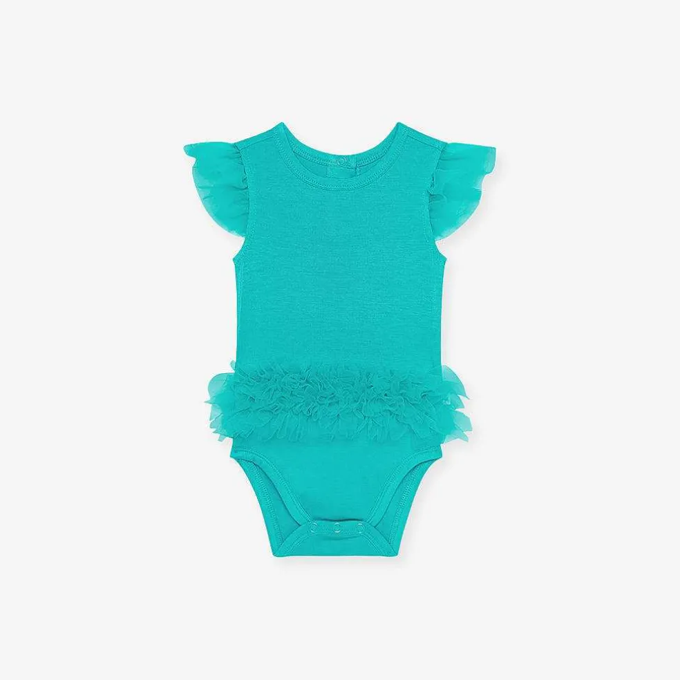 Posh Peanut Tulle Sleeve Ruffled Back Bodysuit Cheap