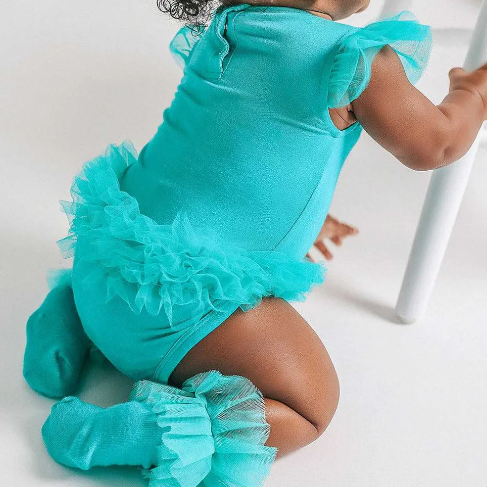 Posh Peanut Tulle Sleeve Ruffled Back Bodysuit Cheap