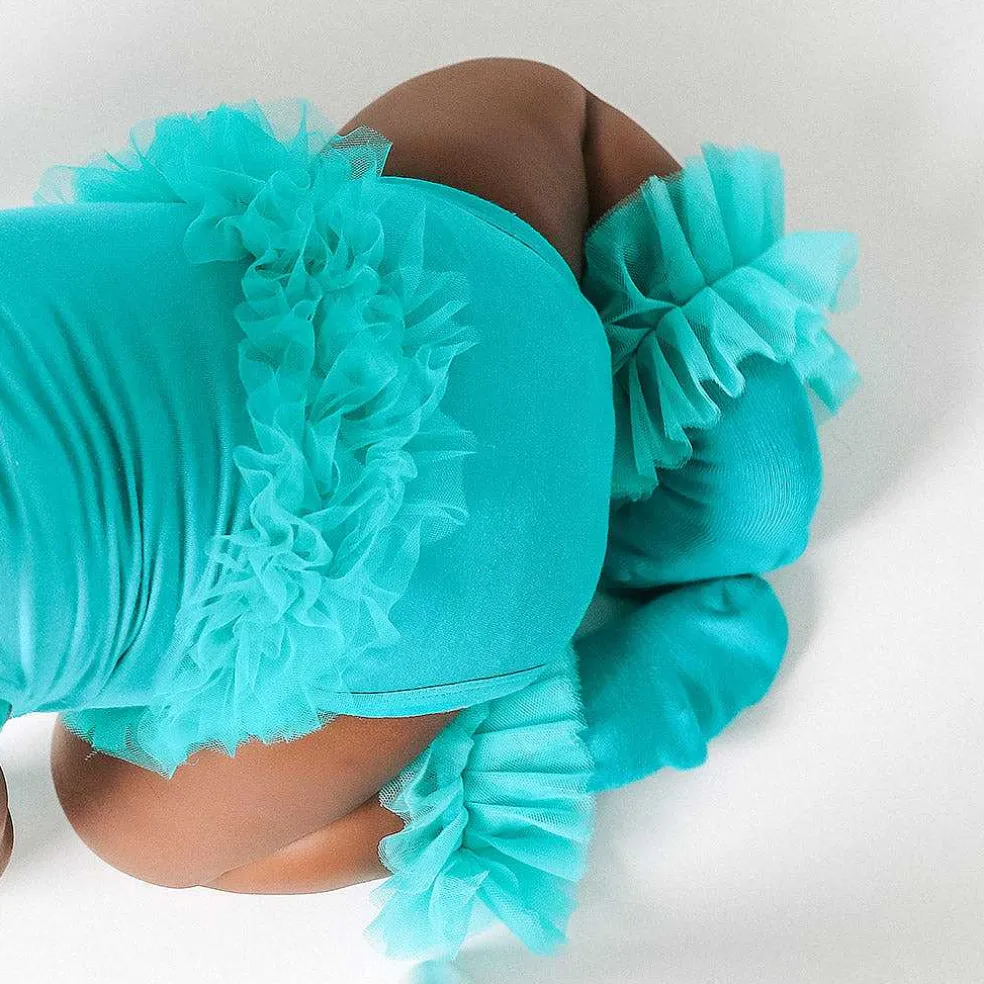 Posh Peanut Tulle Sleeve Ruffled Back Bodysuit Cheap
