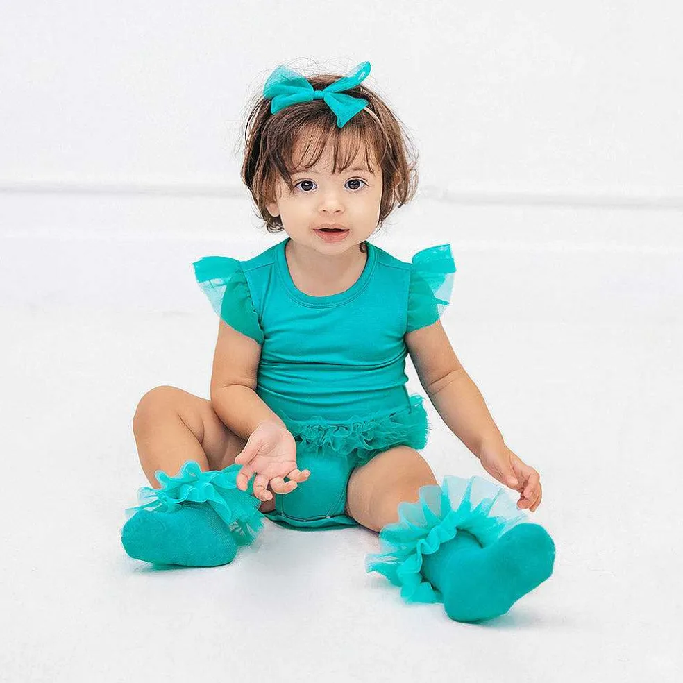 Posh Peanut Tulle Sleeve Ruffled Back Bodysuit Cheap