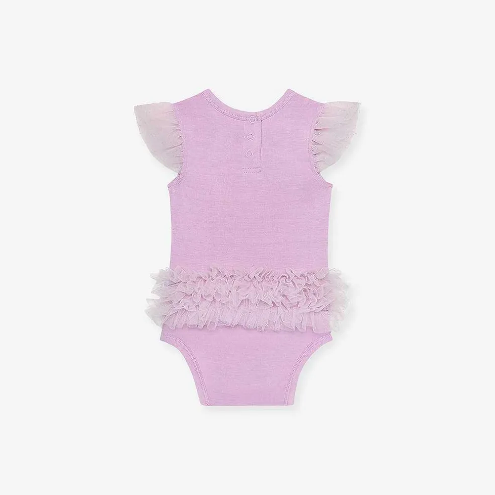 Posh Peanut Tulle Sleeve Ruffled Back Bodysuit Clearance