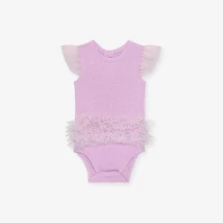 Posh Peanut Tulle Sleeve Ruffled Back Bodysuit Clearance
