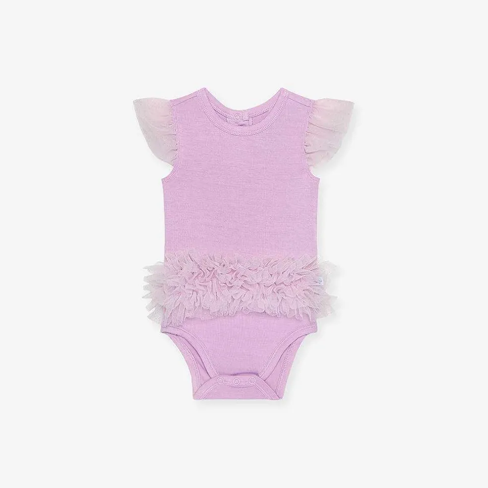 Posh Peanut Tulle Sleeve Ruffled Back Bodysuit Clearance