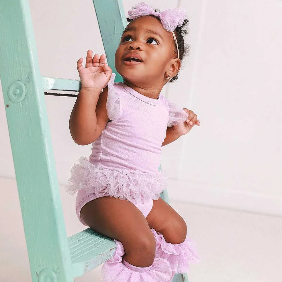 Posh Peanut Tulle Sleeve Ruffled Back Bodysuit Clearance