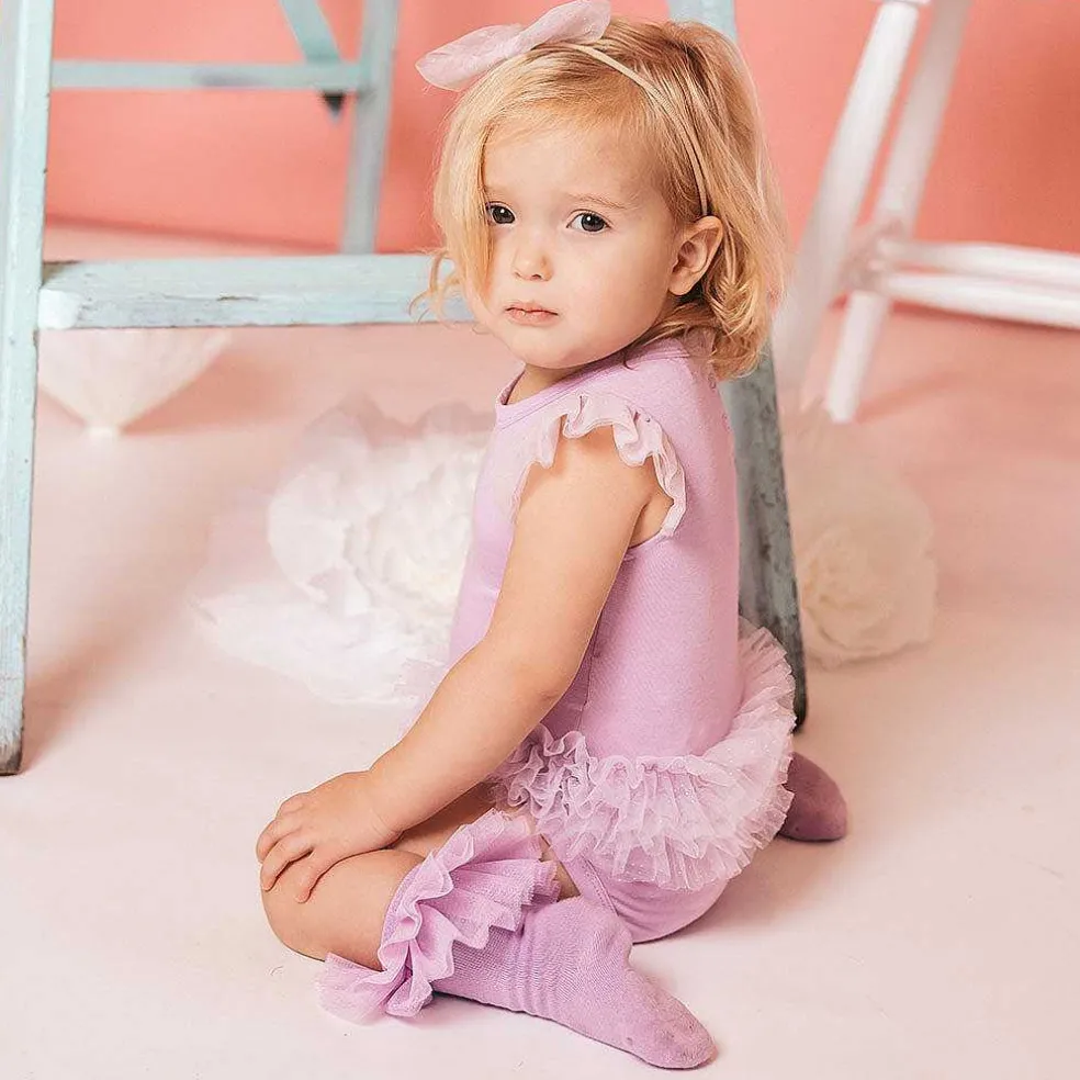 Posh Peanut Tulle Sleeve Ruffled Back Bodysuit Clearance