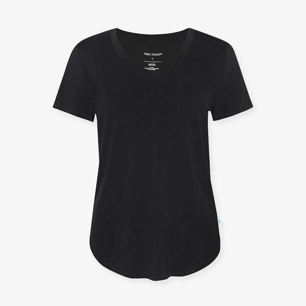 Posh Peanut Women'S Black V-Neck Tee New