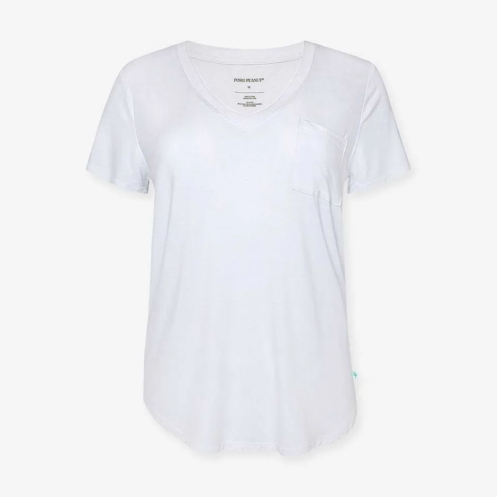 Posh Peanut Women'S White V-Neck Tee Best